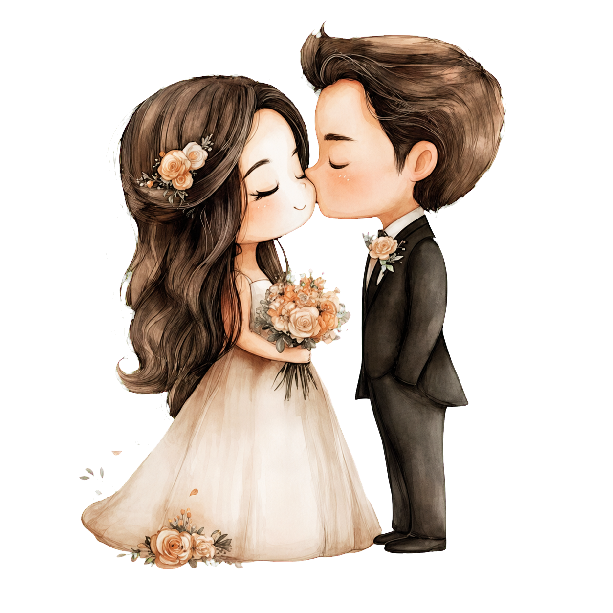 Ilustracion de Camila y Bryan vestidos de novios